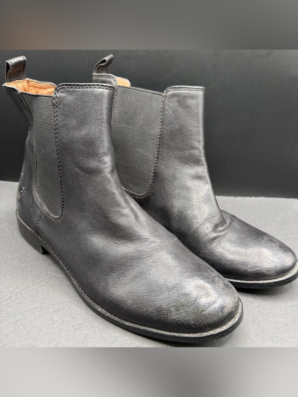Frye - Black Anna Chelsea Leather Ankle Boots, Size:9.5M Womens